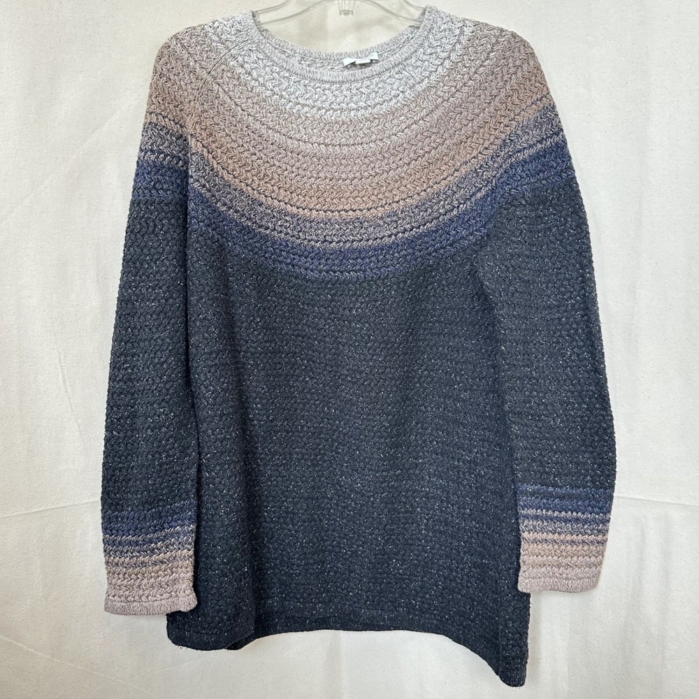 J. Jill Ombre Textured Knit Sweater Womens L Grey Tan Cotton Silk Mature